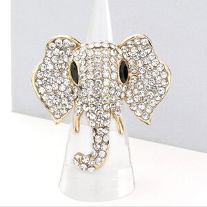 Gold Crystal Elephant Stretch Fashion Ring Rhinestone Finger Adjustable